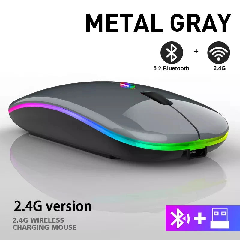 Silent Rechargeable Wireless Bluetooth Mouse 2.4Ghz USB Mice