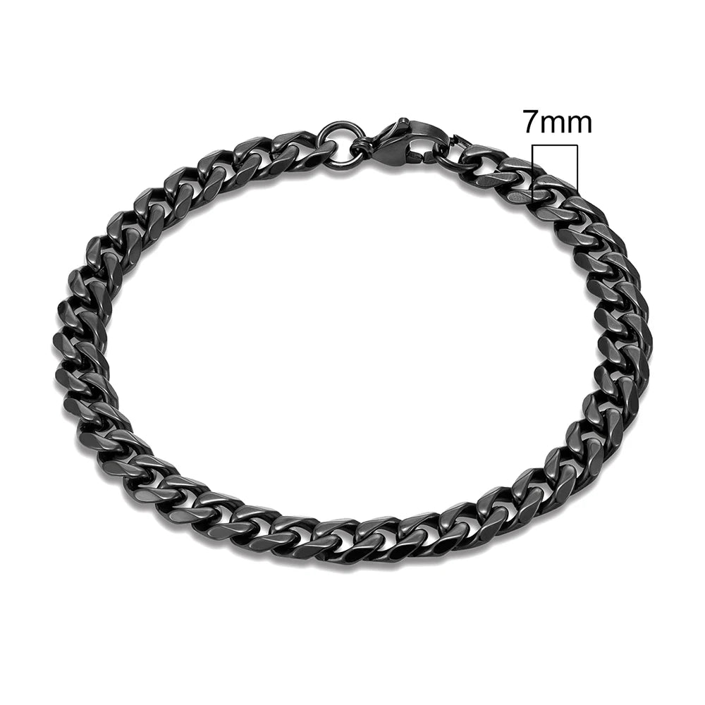 Punk Mens Stainless Steel Black Dainty Curb Cuban Link Chain Bracelet