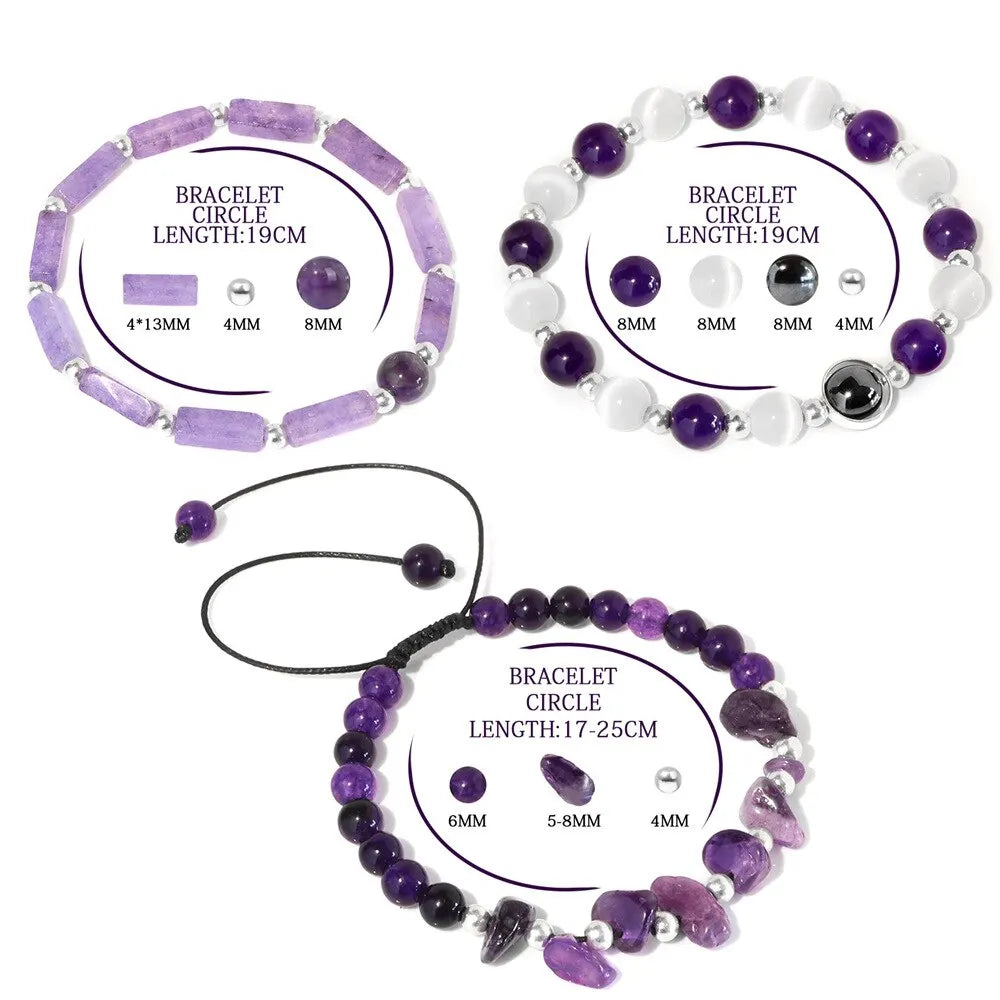 3pcs/Set Body Purifying Amethyst Unisex Bracelet