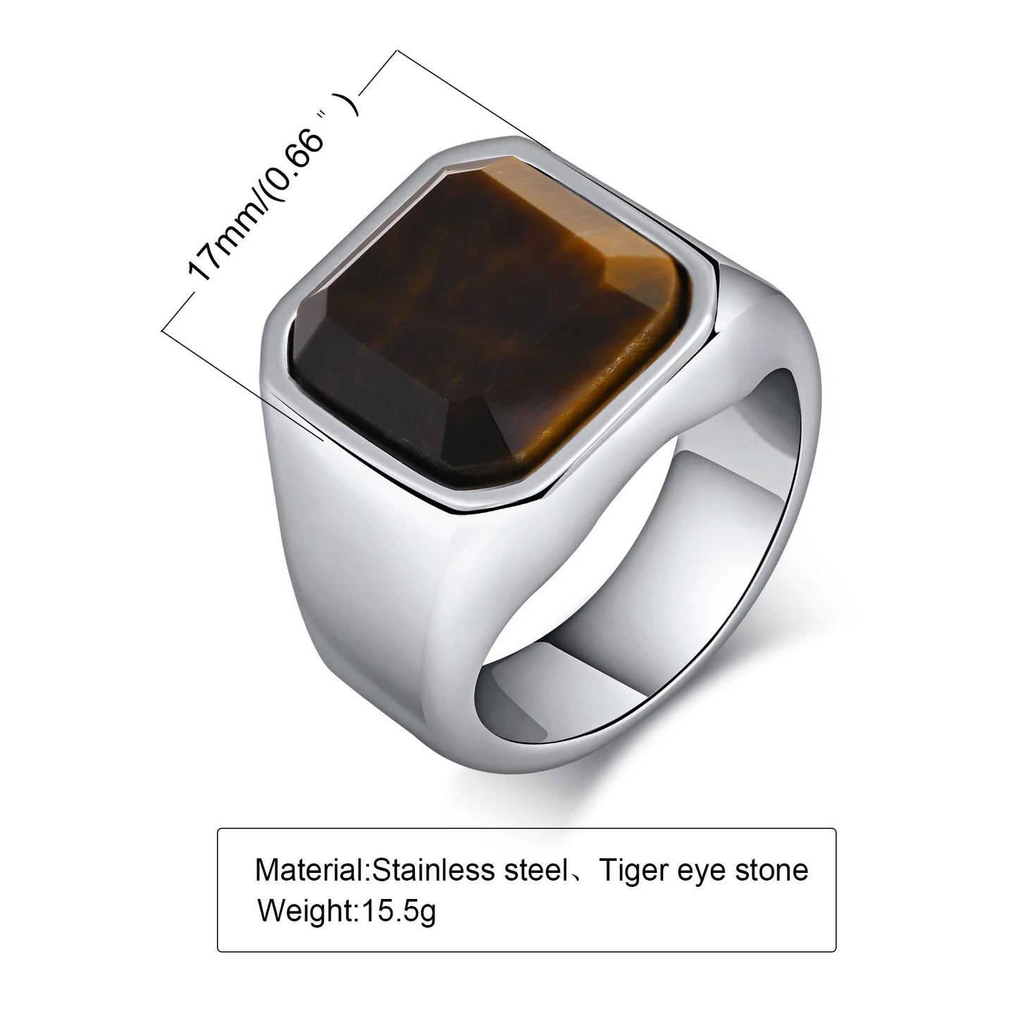 Men Tigers Eye Signet Rings Waterproof Stainless Steel