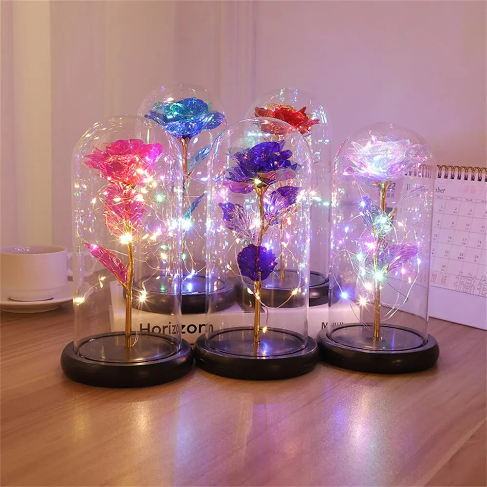 Eternal Rose LED Light Foil Flower In Glass Cover