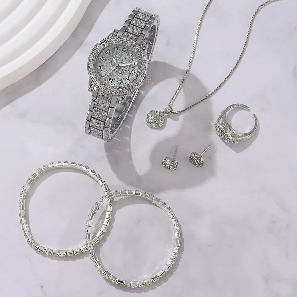 Elegant Womens Quartz Watch Jewelry Set