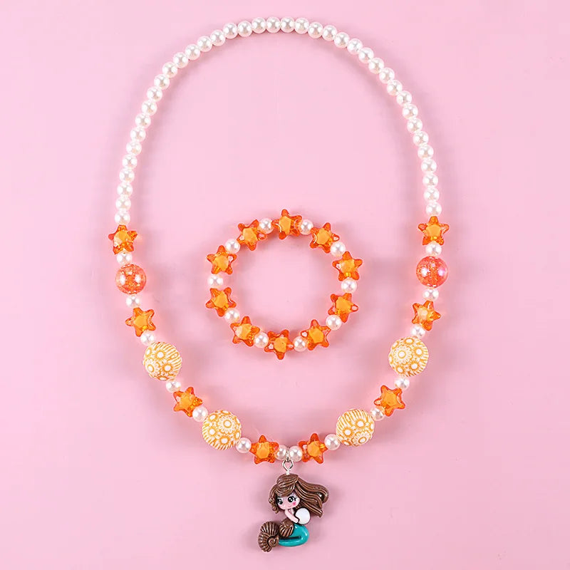 Cute Kids Girls Pendant Necklace Bear Heart Beads Necklaces