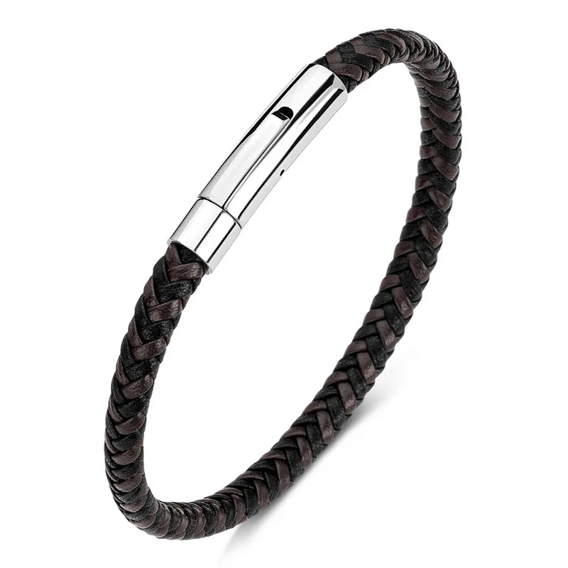 Simple Style Men Leather Braided Rope Bracelet