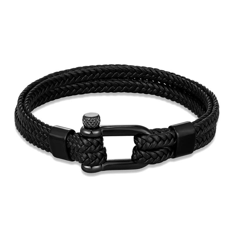 Navy Style Men U shape Shackle Woven Multilayer Leather Bracelets