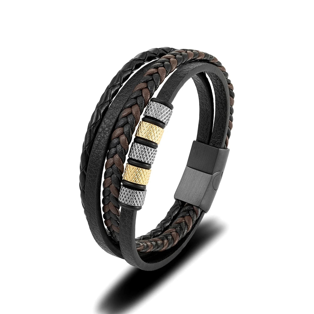 Punk Mens Classic Multilayer Braided Leather Bracelet