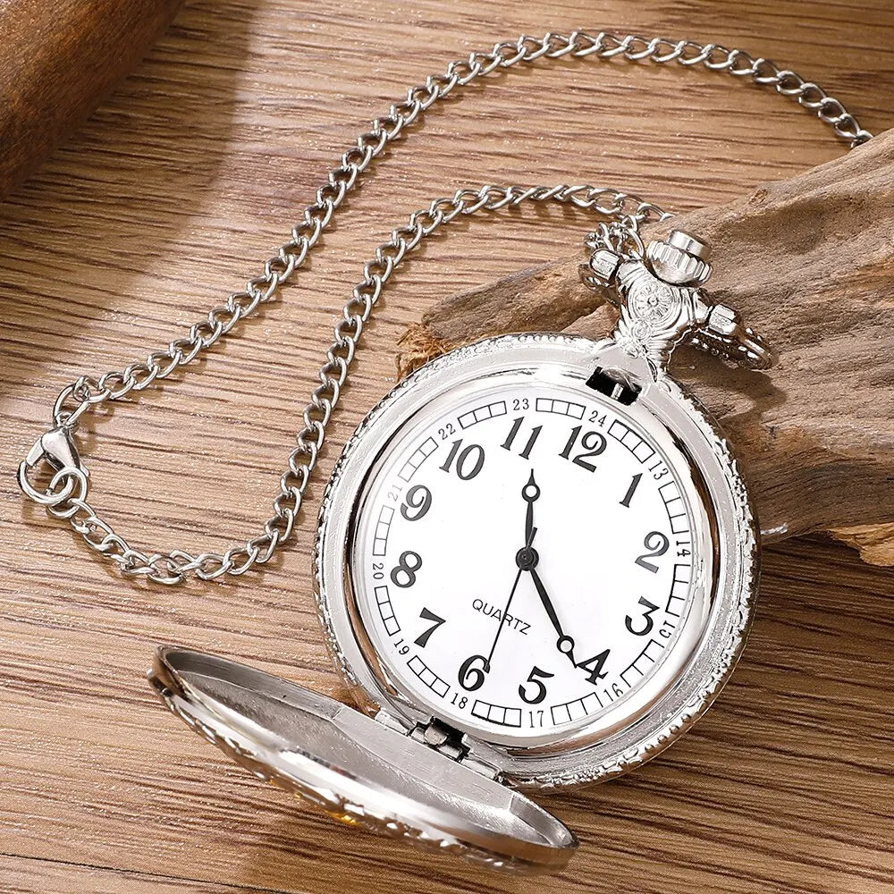 Steam Train Design Pocket Watch Chain Necklace