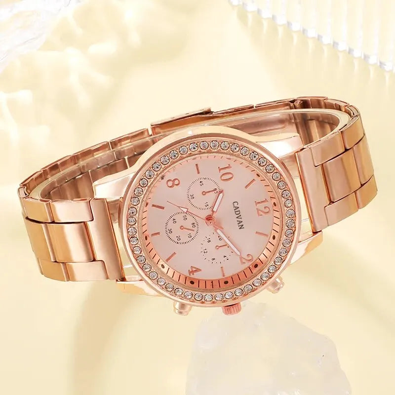 6PCS Set Rose Gold Watch Jewelry Set