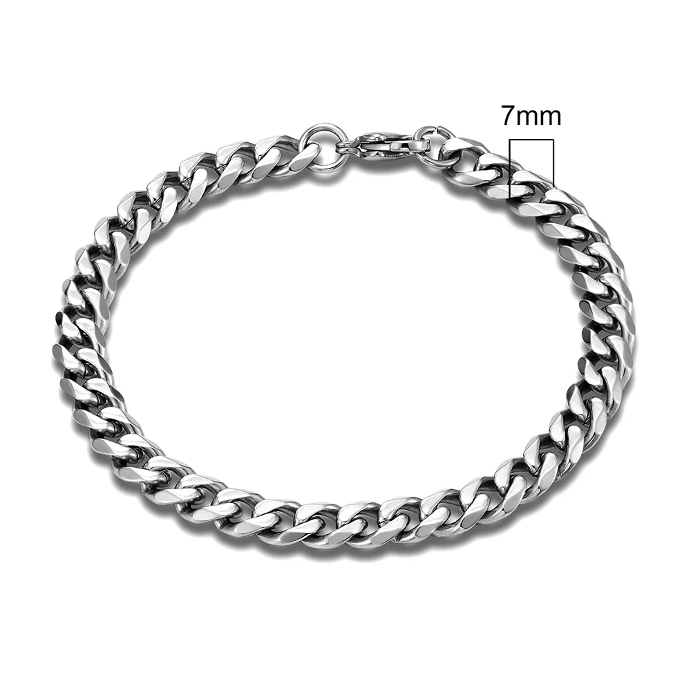 Mens Punk Rock Stainless Steel Curb Cuban Link Chain Silver Color Bracelet