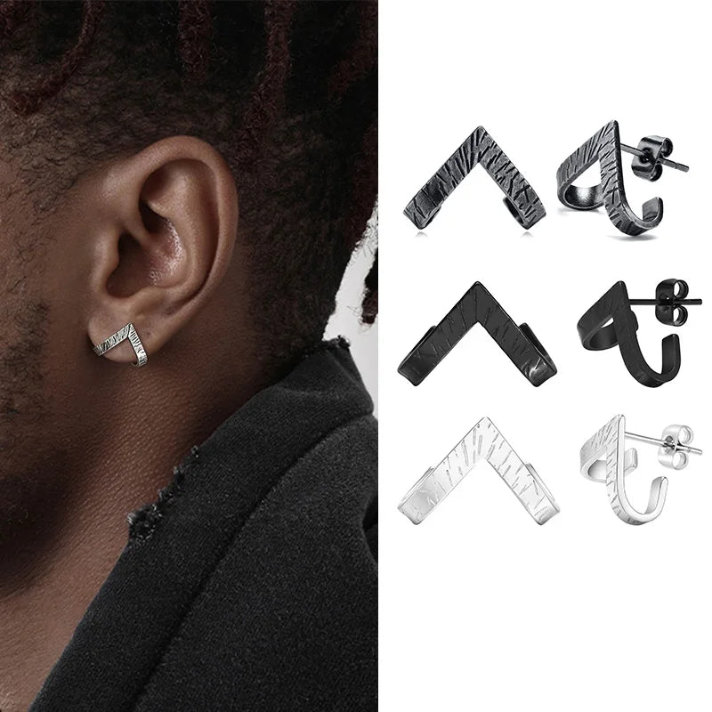 Geometric Stud Earring for Men Stainless Steel Triangle Wrap Earrings