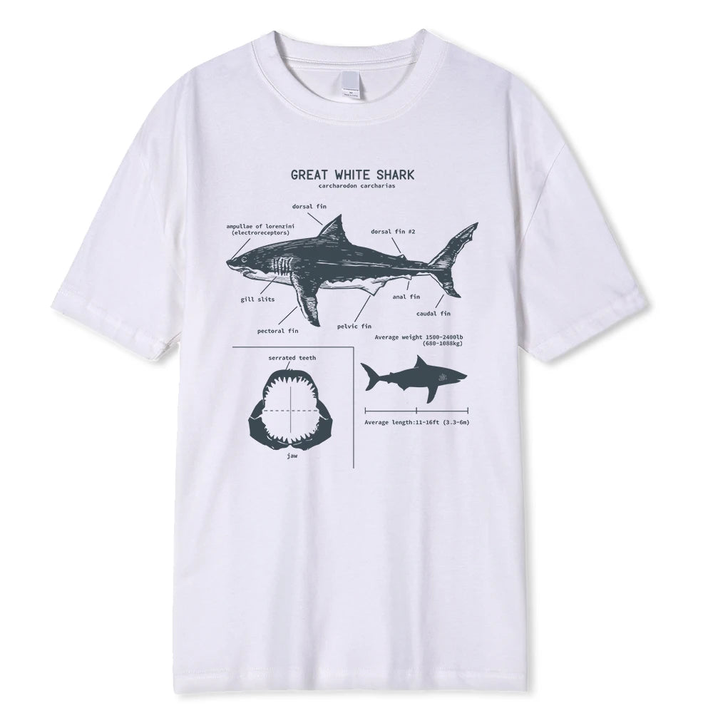 Shark Anatomy T Shirt Mens Street Short Sleeve Hip Hop Punk Style