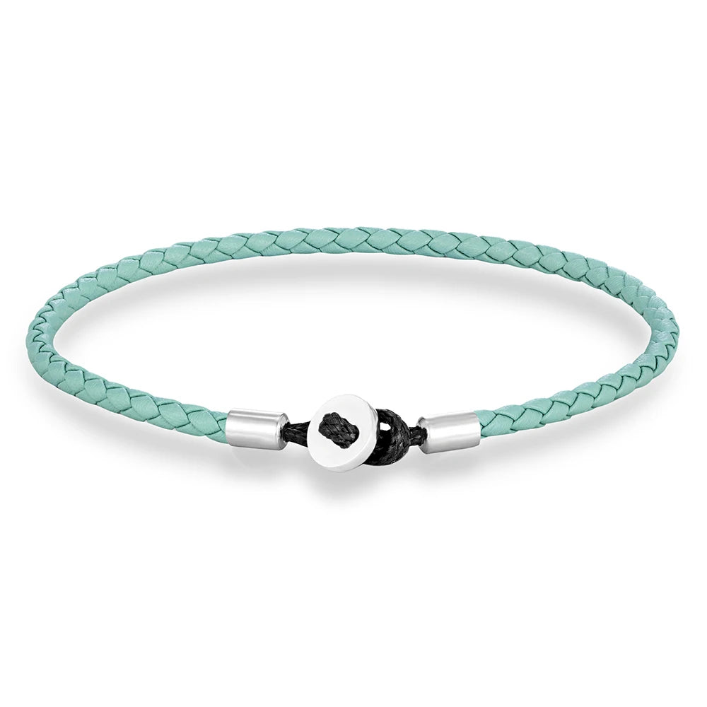 Unisex Simple Style Stainless Steel Button Braided Leather Bracelet