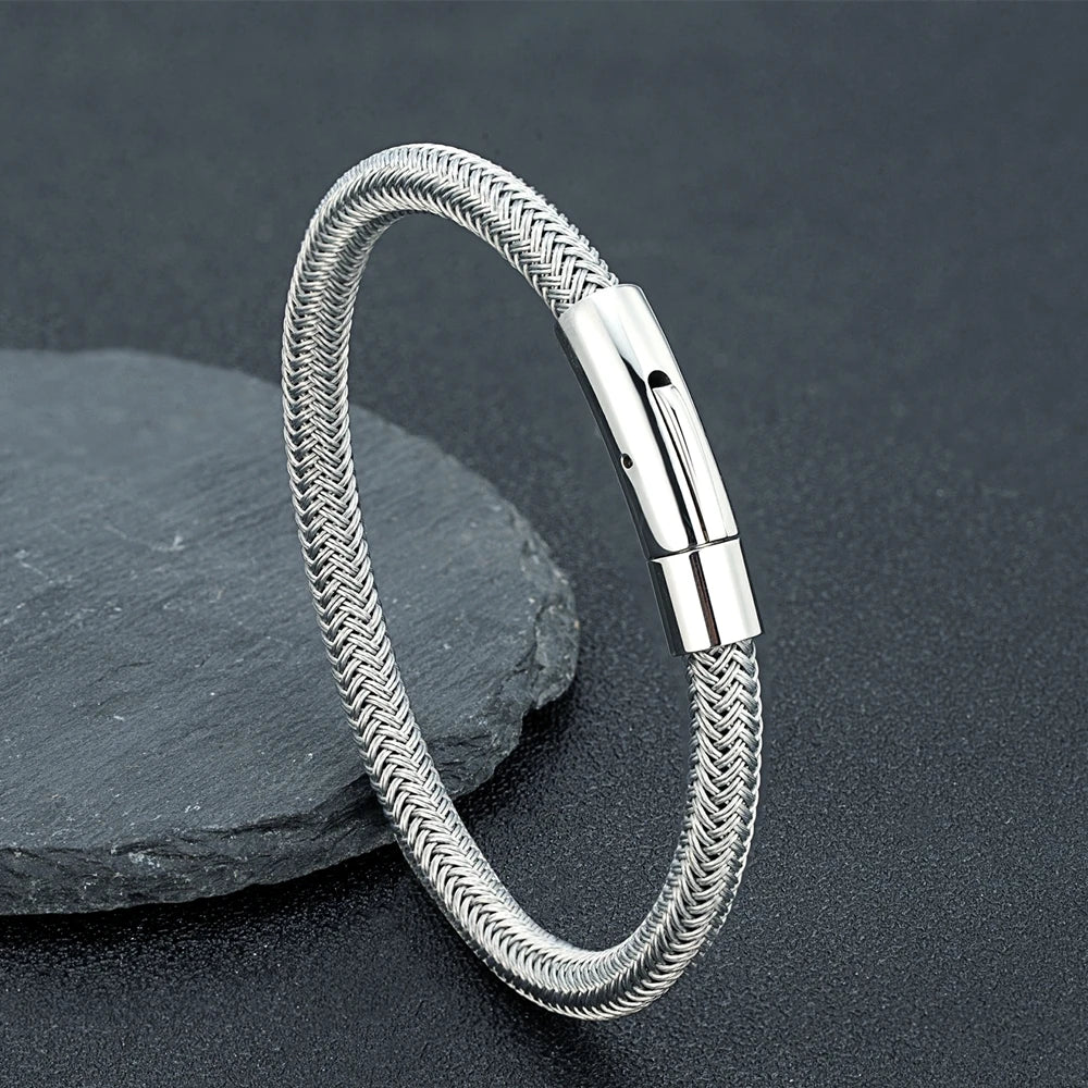 Men 6mm Steel Wire Waterproof Rope Bracelet