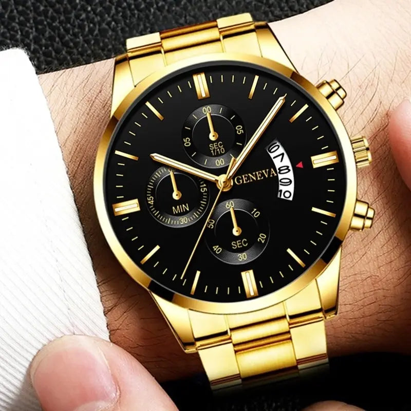 Mens Gold Stainless Steel Quartz Watch S698