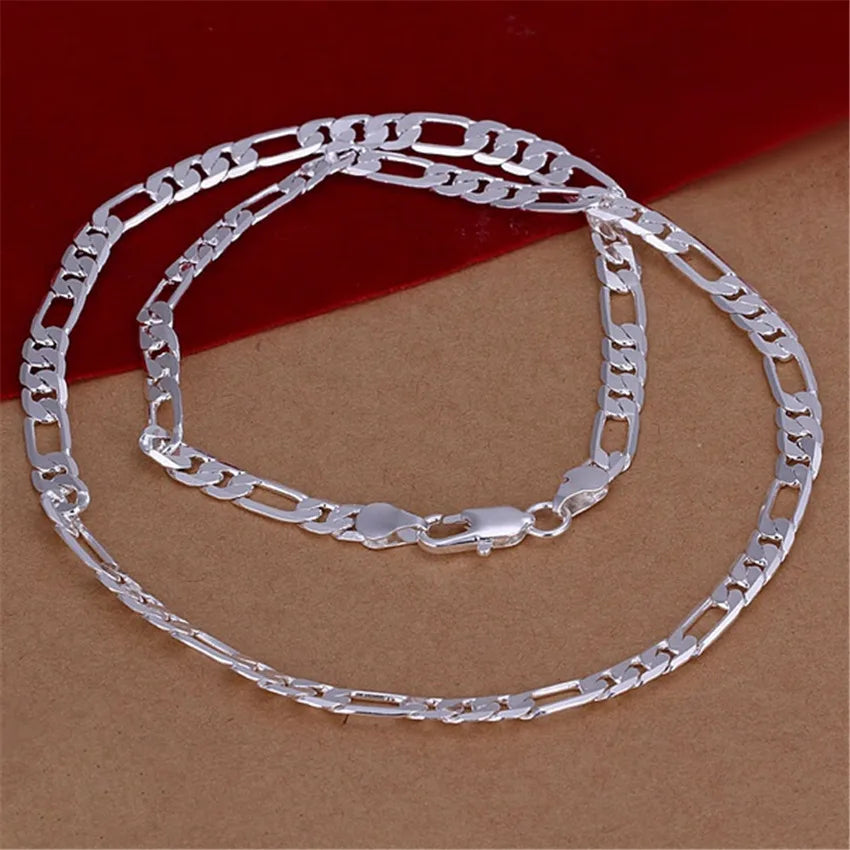 High Quality Mens 6MM Flat Chain 925 Sterling Silver Unisex Necklace