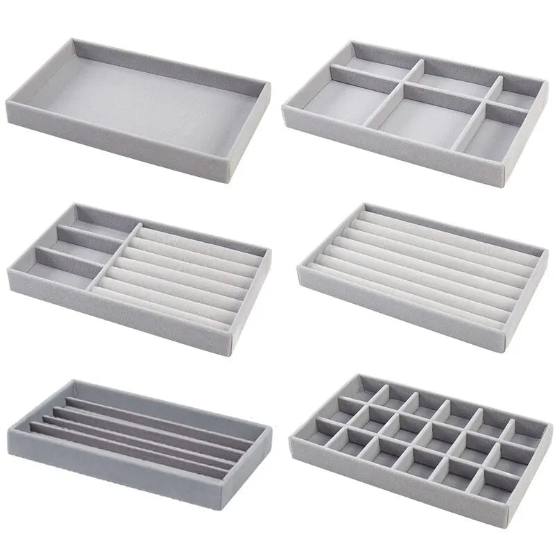 Grey Flannel Jewelry Storage Box Display Tray