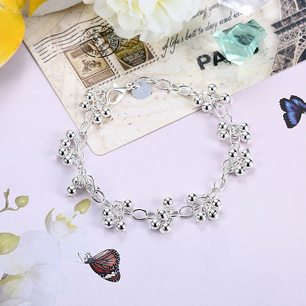 925 Sterling Silver Beautiful Beads Bracelets Neckalce Set for Women