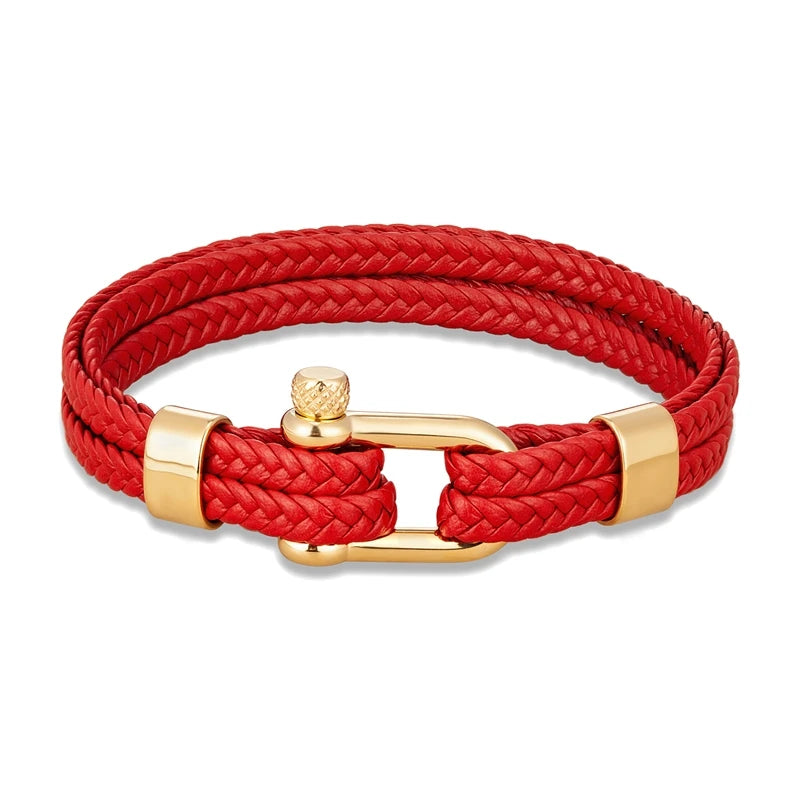 Navy Style Men U shape Shackle Woven Multilayer Leather Bracelets