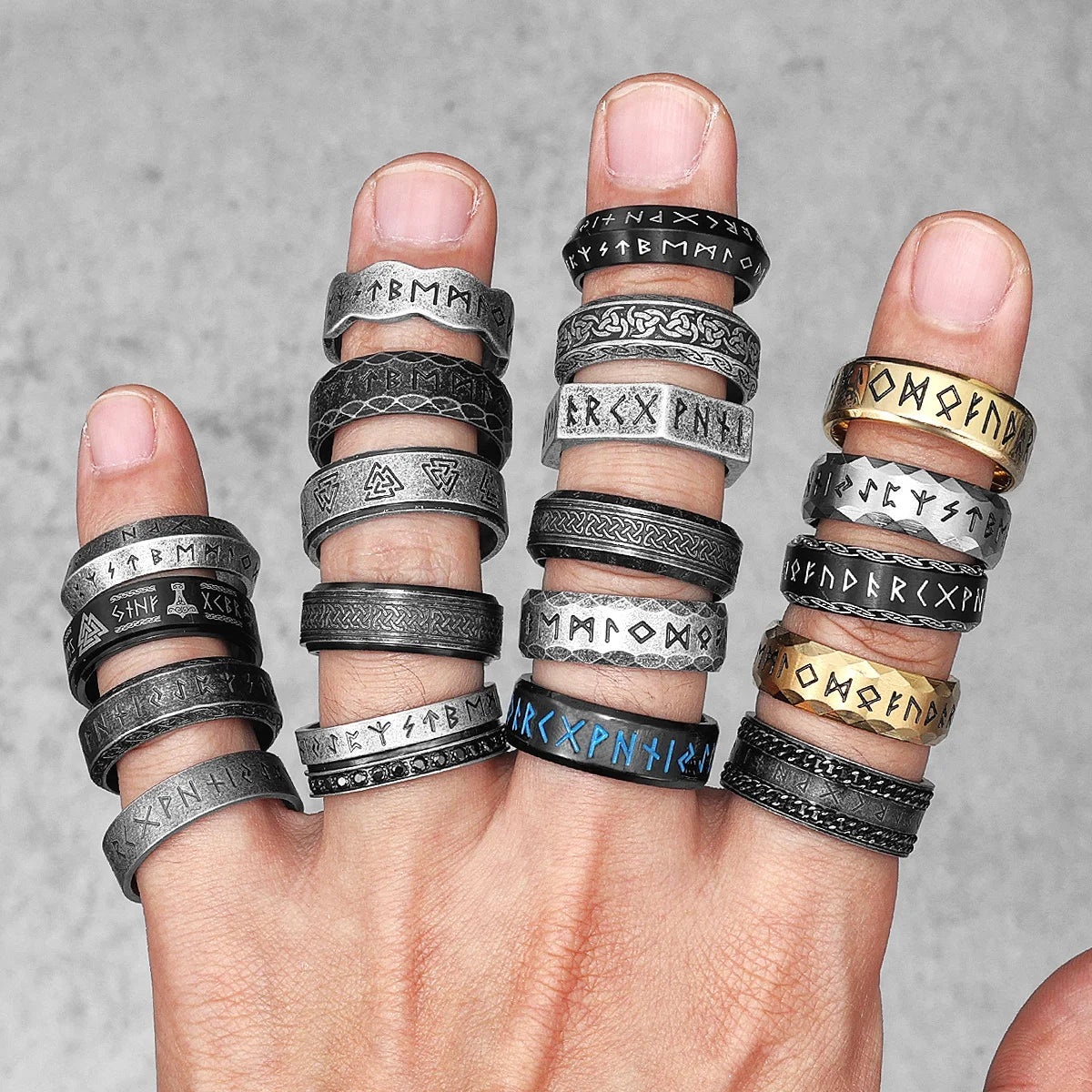 Vintage Nordic Viking Runes Celtic Knot Series Stainless Steel Mens Ring