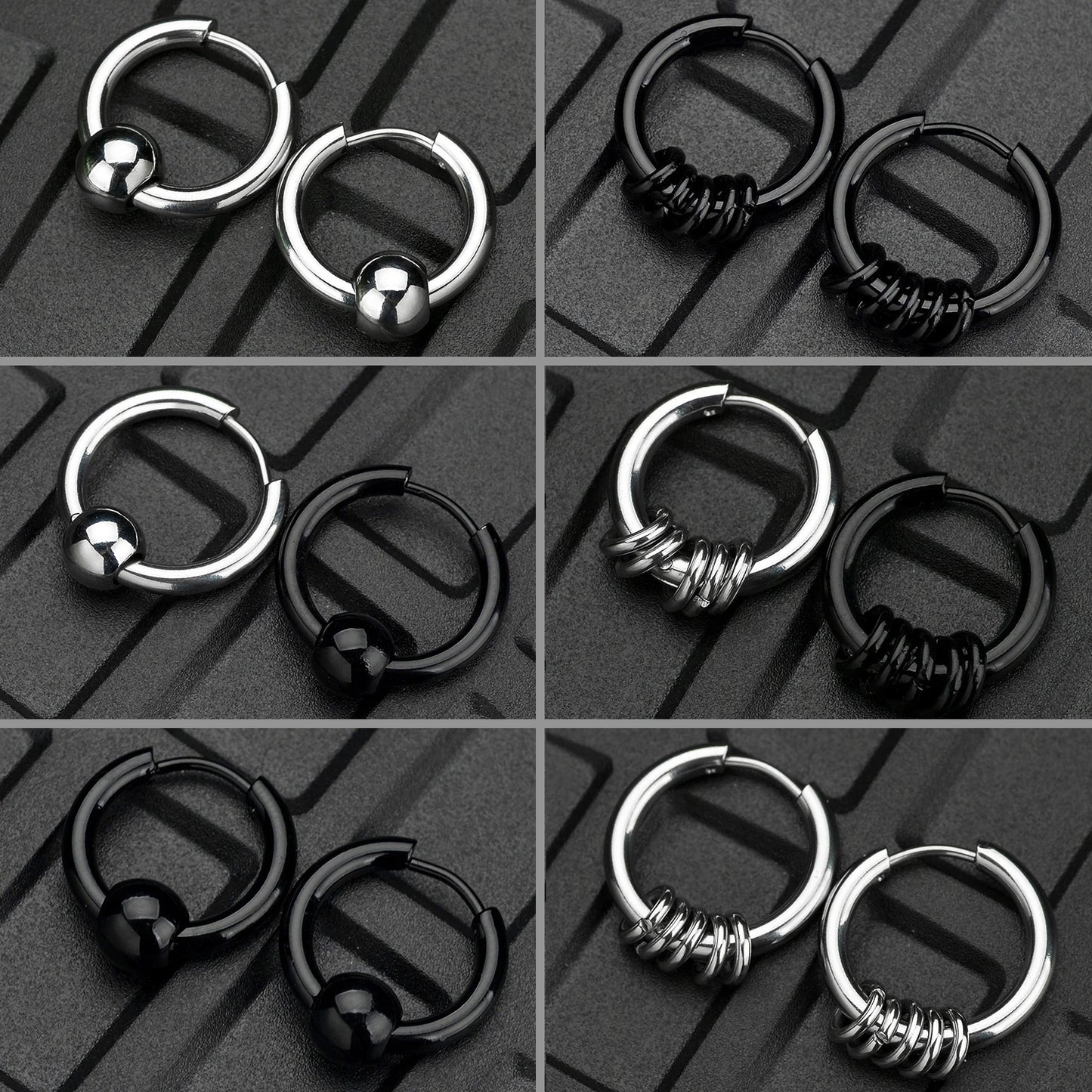 1Pair Stainless Steel Hoop Earrings Anti Allergic Hip Hop Earring Unisex