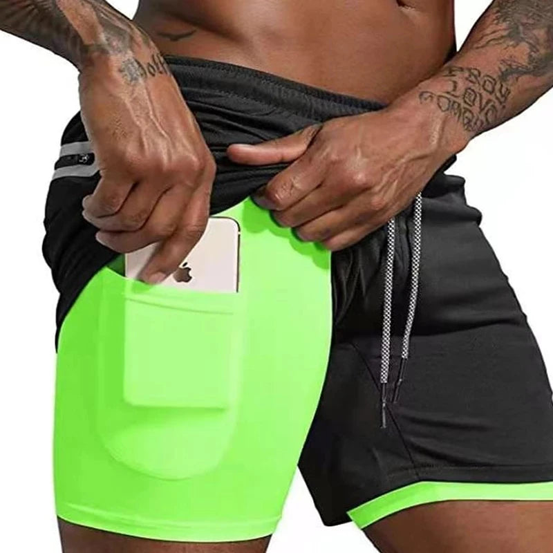 Mens Sport Shorts Cool Sportswear Double Deck Running Shorts