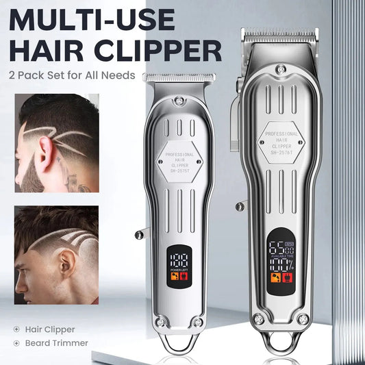 2 in 1 Full Metal Combo Kit Mens Barber Hair Clipper