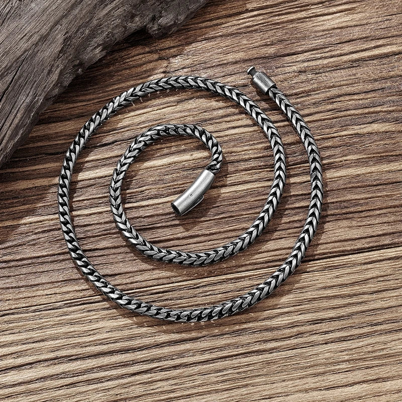 Mens Vintage Oxidized Cool Curb Cuban Chain Stainless Steel Necklace