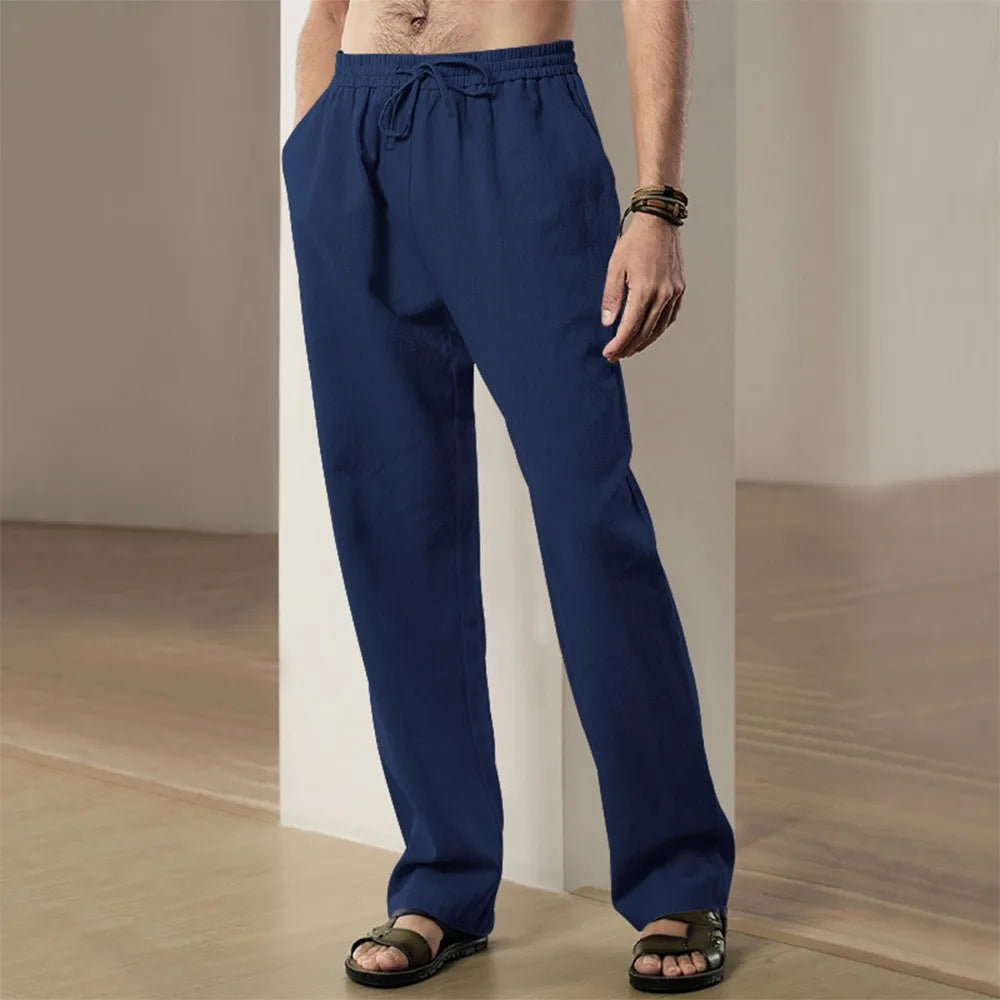 Mens Beach Hawaii Vacation Pants Cotton and Linen Breathable Trousers