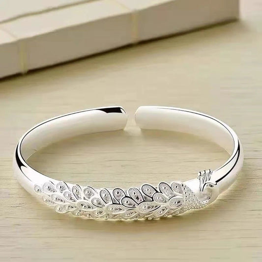 925 Sterling Silver Elegant Peacock Bracelet Bangles for Women