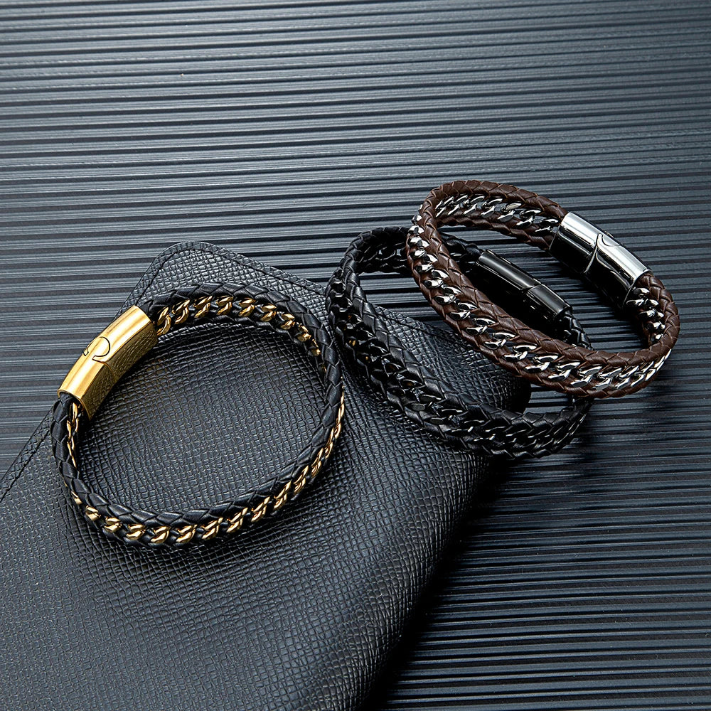 Punk Men Braided Woven Leather Bracelets for Friend Charm