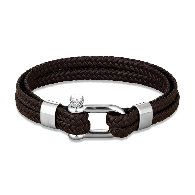 Navy Style Men U shape Shackle Woven Multilayer Leather Bracelets