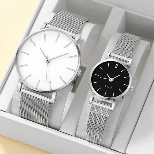 Stainless Steel Quartz Couple Watches For Women Men