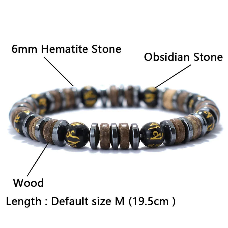 Mens Bracelet Natural Stone Hematite Tiger Eyes Wooden Bracelets