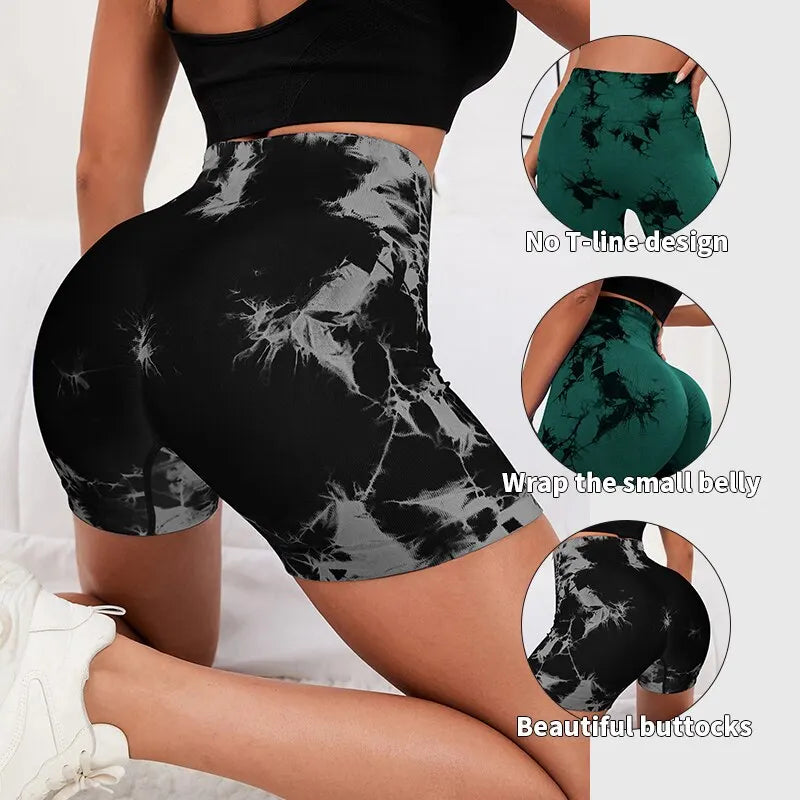 Seamless Tie Dye Style High Waist Yoga Tight Shorts