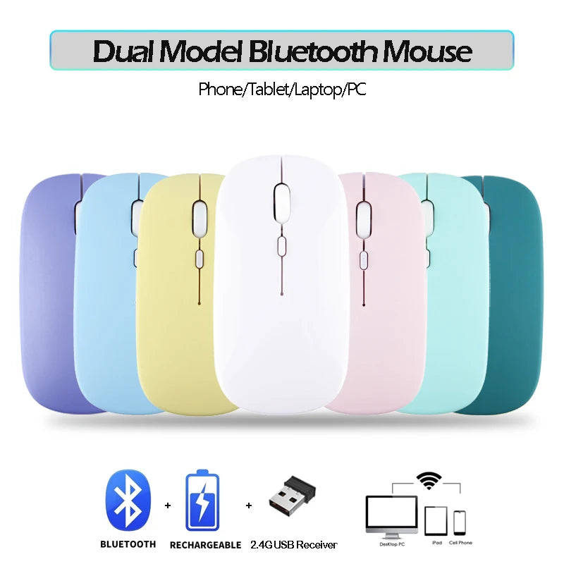 Silent Rechargeable Wireless Bluetooth Mouse 2.4Ghz USB Mice