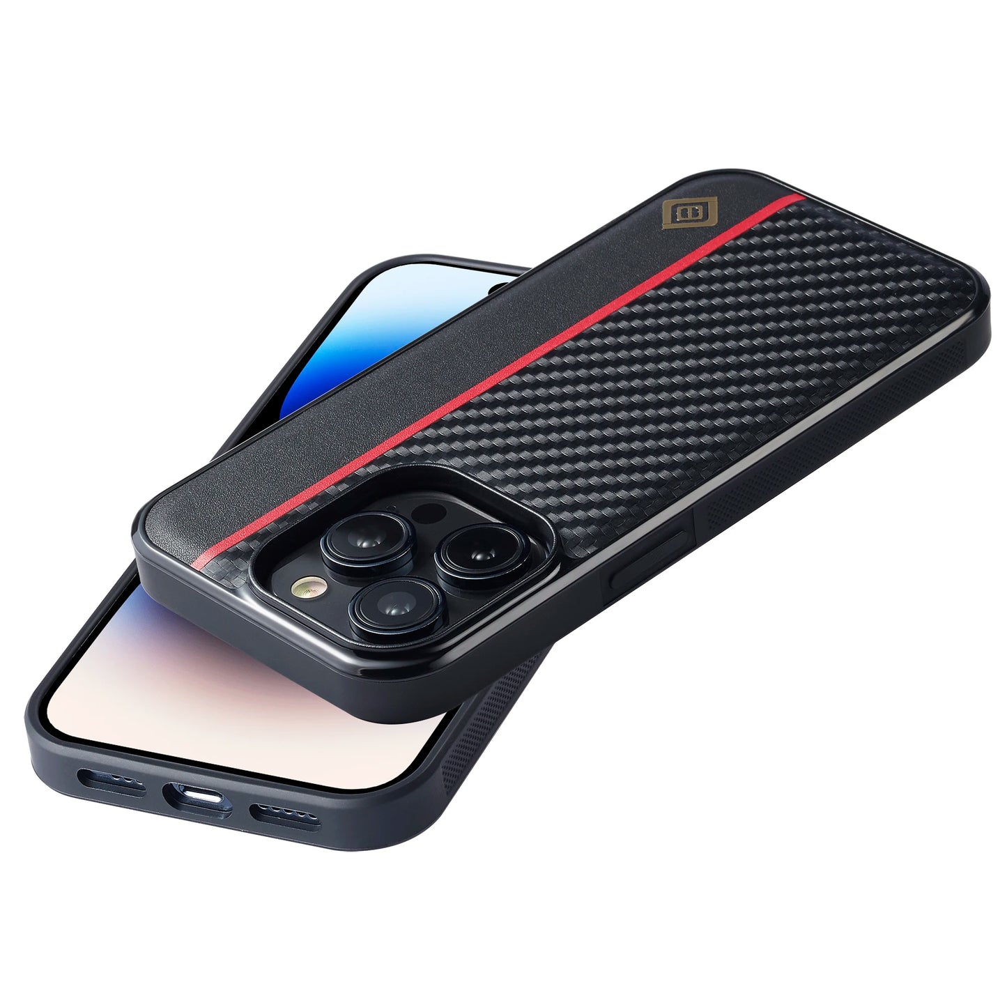 Carbon Fiber PU Leather Case For iPhone 15 14 13 12 11 Pro Max