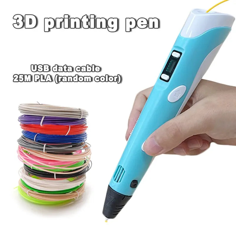 Electronic 3D Printing Pen LED Display 25M PLA Filament Drawing