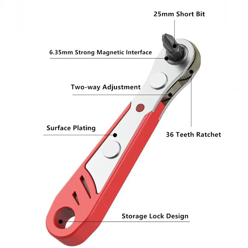 Multifunctional Bidirectional Ratchet Screwdriver Magnetic Wrench