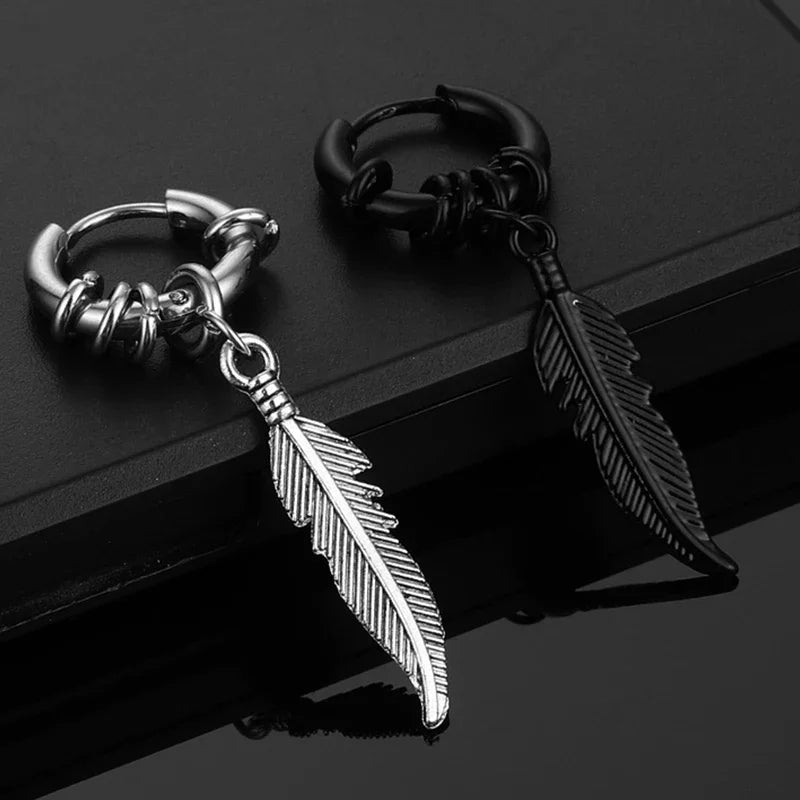 Korean Fashion Cross Feather Stud Unisex Earrings Punk Rock Style