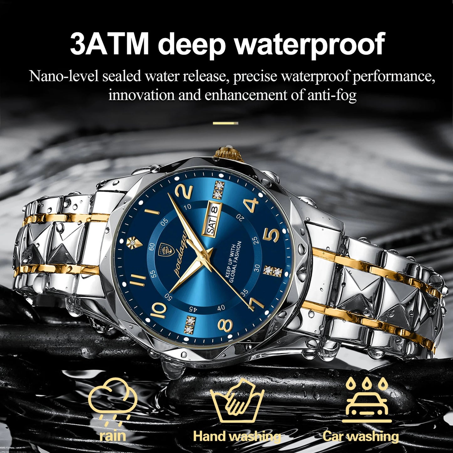 Mens Quartz Watch Stainless Steel Waterproof Luminous