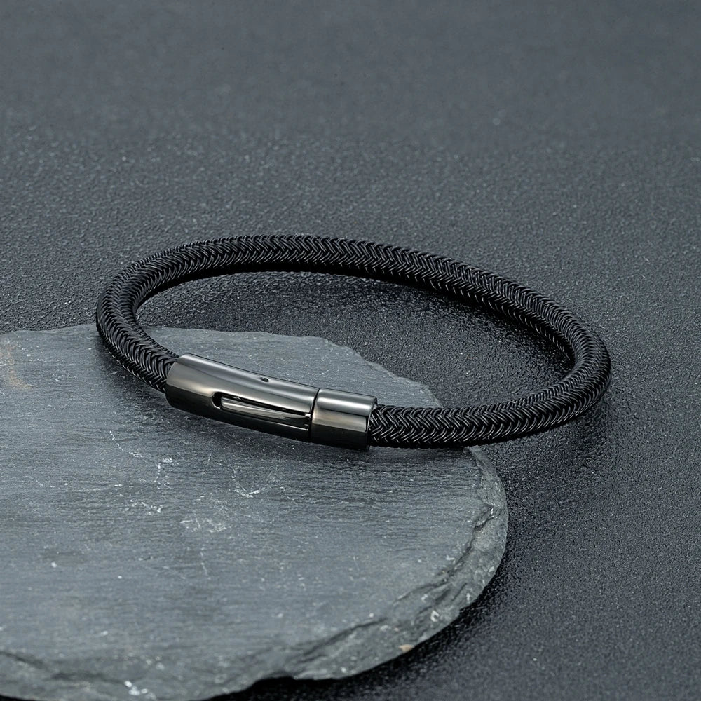 Men 6mm Steel Wire Waterproof Rope Bracelet