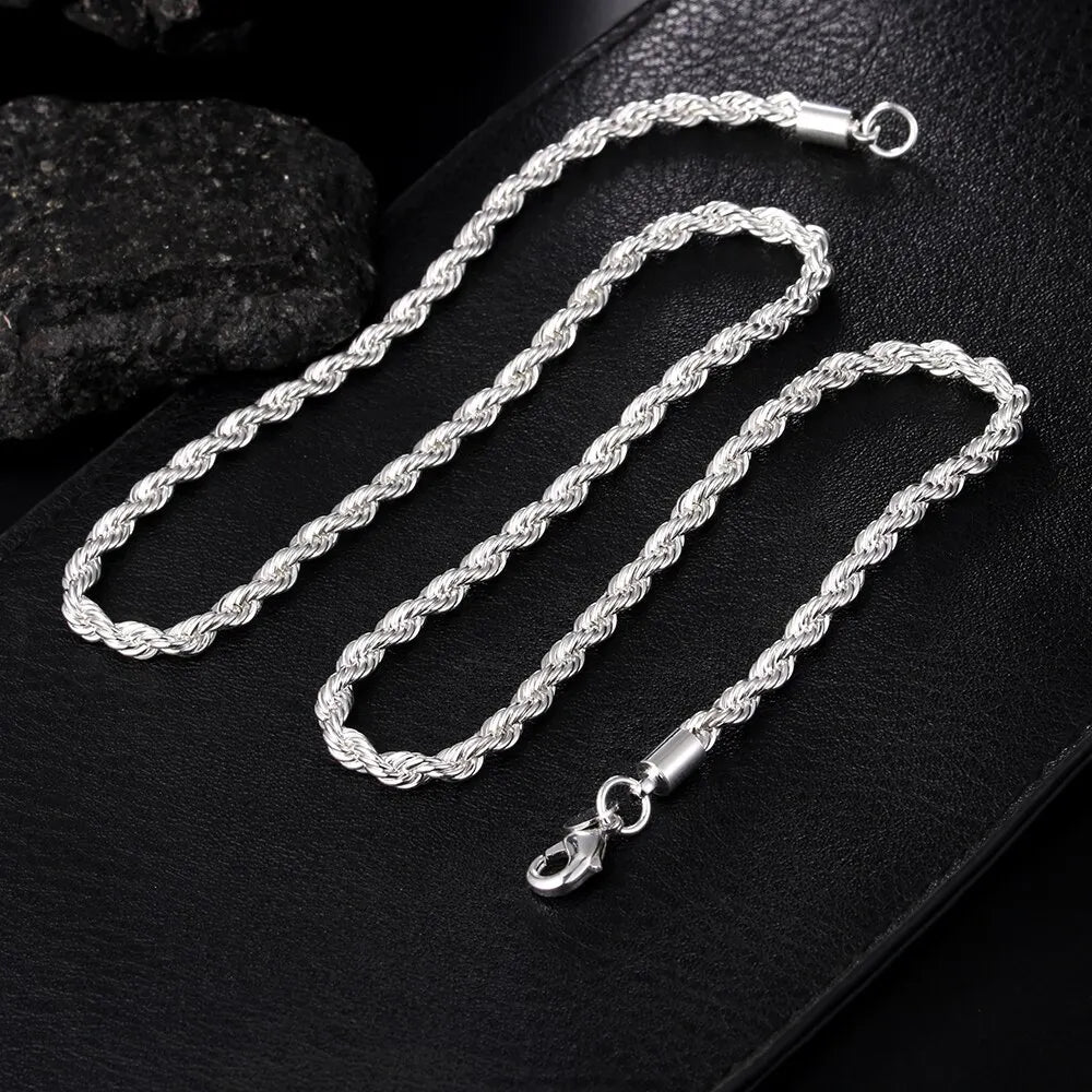 Chain Twisted Rope Mens Necklace Bracelet Set