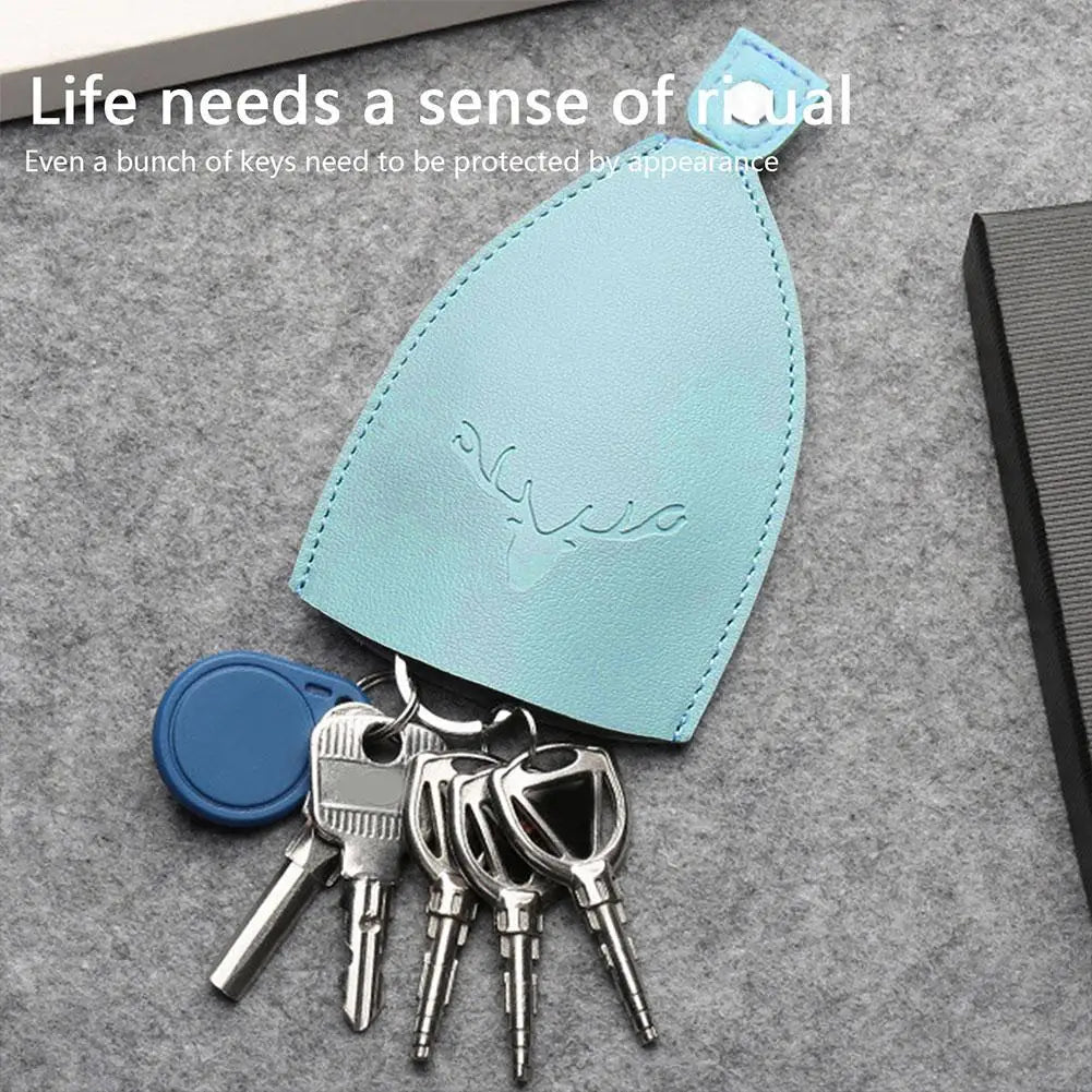 Cute Elk Design PU Leather Keychain Pull Out Key Holder