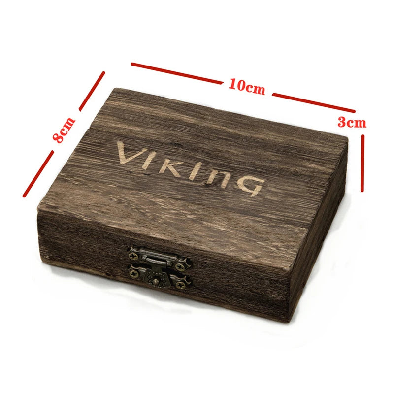 Viking Natural Wooden Jewelry Boxes Retro PU Leather Bags