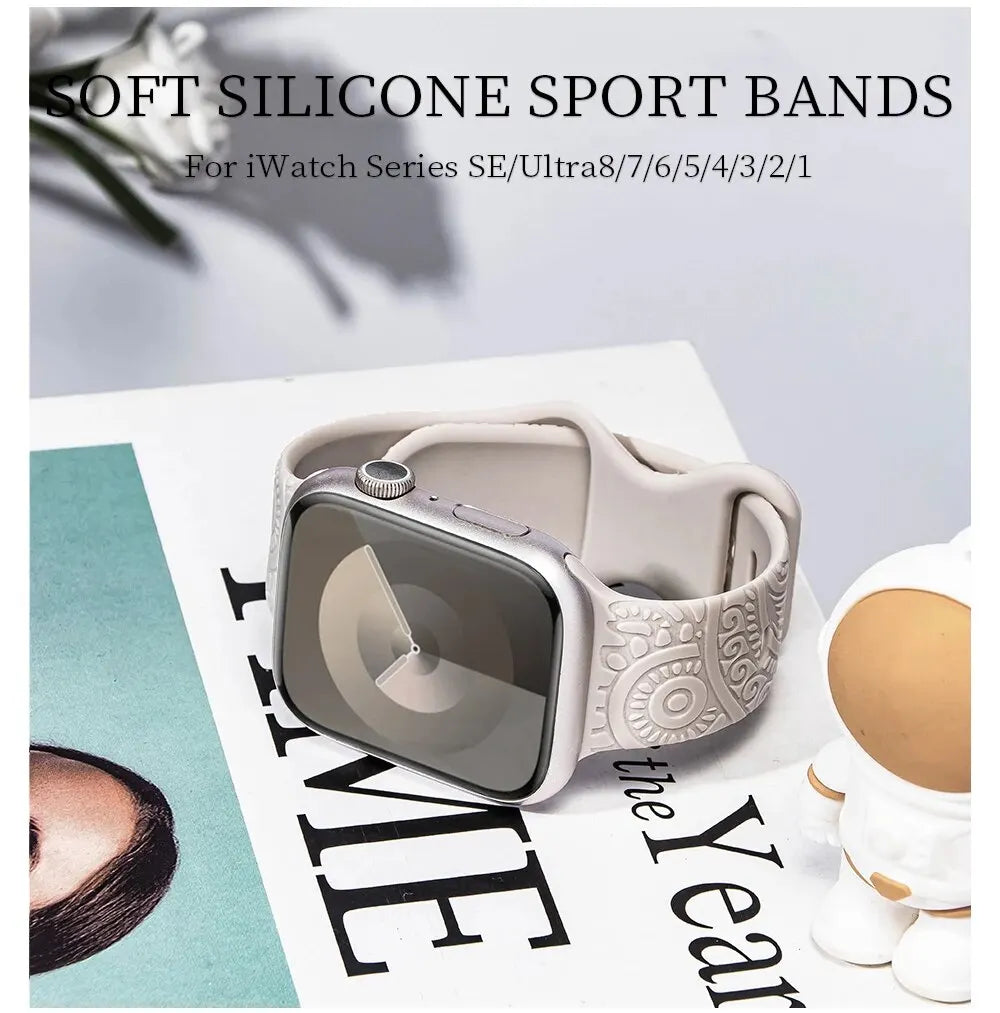 Hot Engraved Pattern Silicone Band For Apple Watch Iwatch