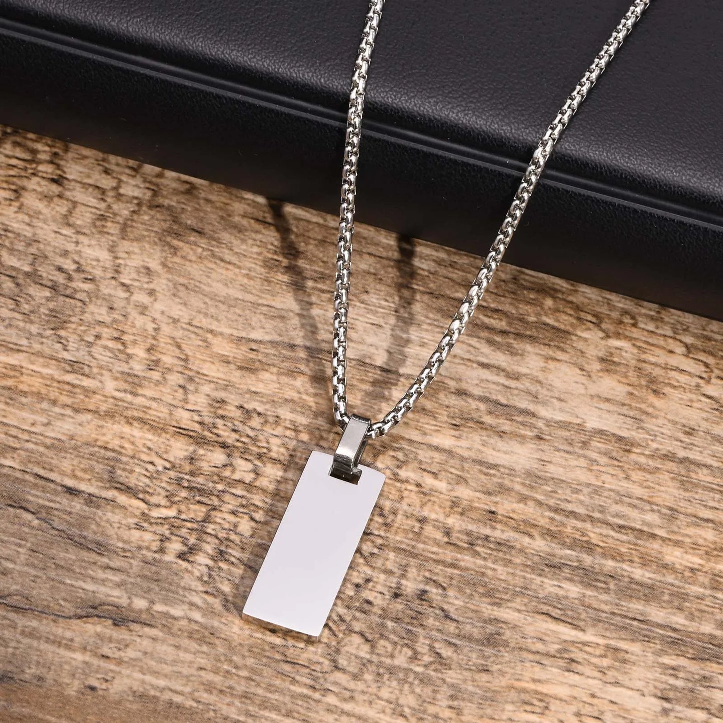 Mens Initial Vertical Bar Necklaces Waterproof Stainless Steel