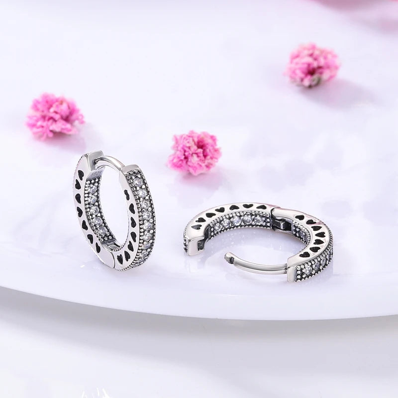 925 Silver Hoop Womens Earrings Pendientes Zircon Heart Shape Star Eardrop