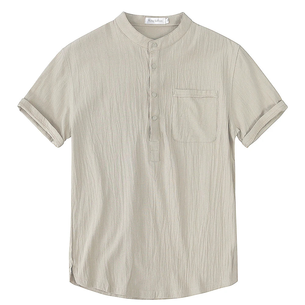 Short Sleeved Casual Mens T Shirt Cotton and Linen Breathable