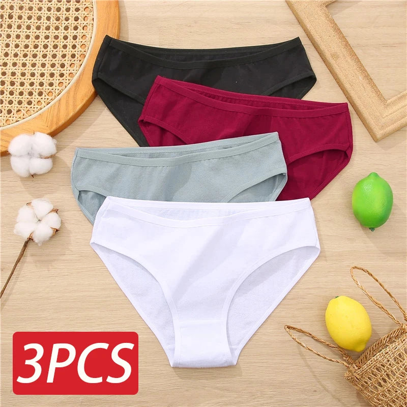 3pcs Cotton Panties Womens Briefs Jacquard Design