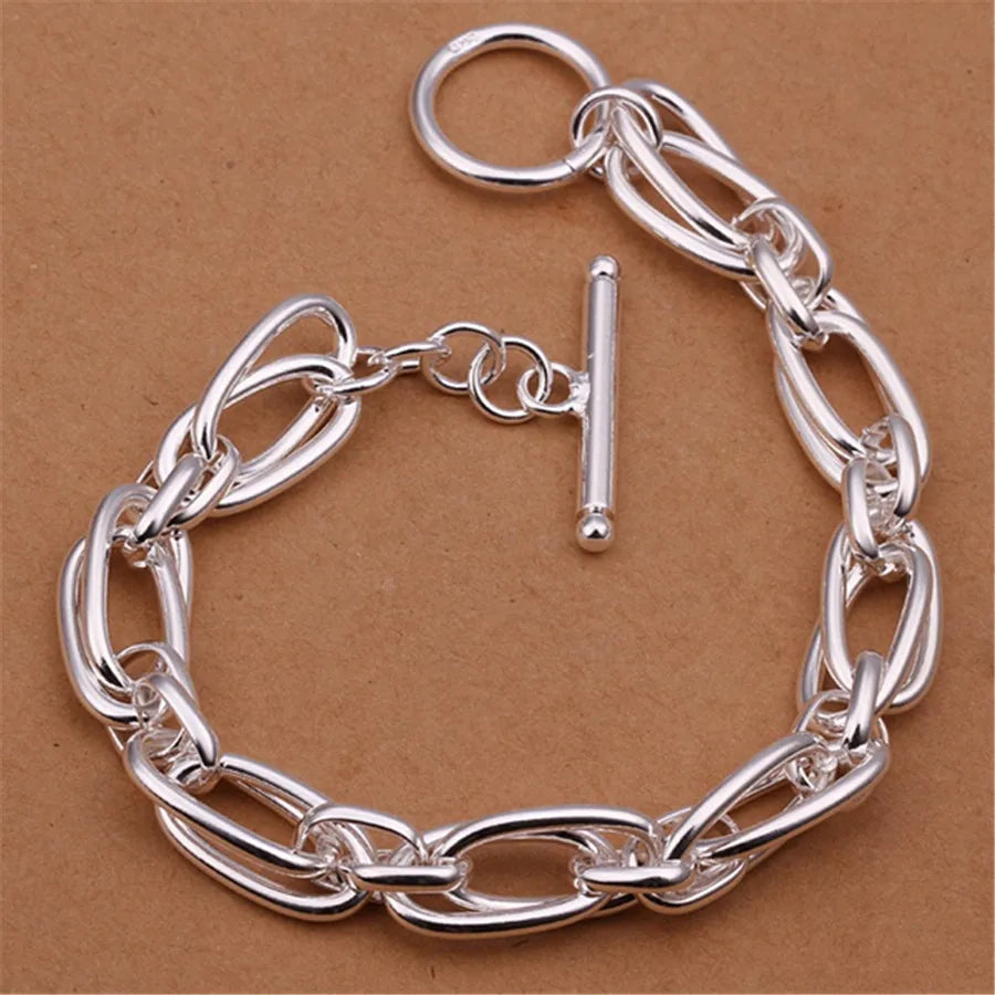 Men Women Chain 925 Sterling Silver Bracelets Noble